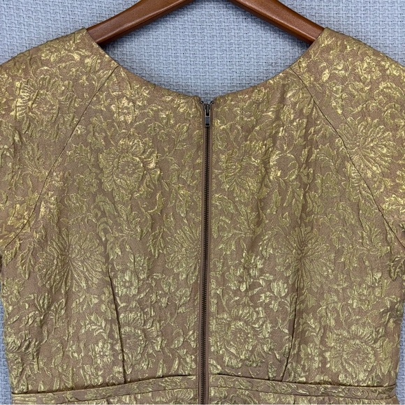 J. Crew Gold Brocade Mini Cocktail Dress Sz 10 Metallic Floral Pockets Silk Vtg - Picture 6 of 8